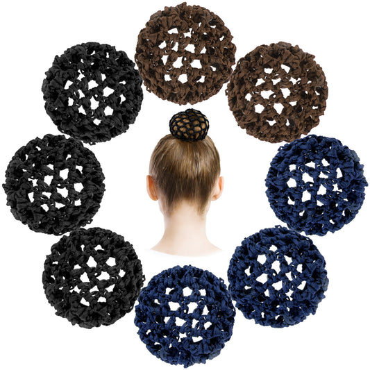 8 Pcs Ballet Hair Bun Covers Elastic Women Hair Nets Invisible Knit Hairnets Handmade Crochet Bun Cover Snood Mesh Hair Bun Holders Scrunchies Maker Cover Hair Accessories for Girls Dance Skating