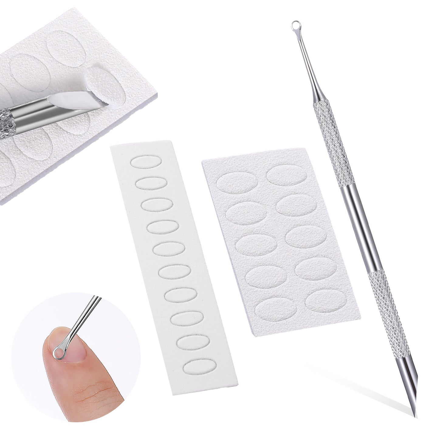 Cuticle Pusher Pre-treatment Nail Pushers Dual Ended Cuticle Remover Tool Stainless Steel Nails Scraper Professional Cleaner Nail Art Care with Sandpaper Sheets for Fingernail Dead Skin Manicure Kit