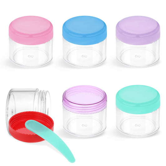 6 Pcs Travel Cream Jars for Toiletries Plastic Leak Proof Jars Refillable Cosmetic Containers with Lid Spatula Makeup Sample Containers Small Travel Size Jar for Storage Body Scrubs Lotion