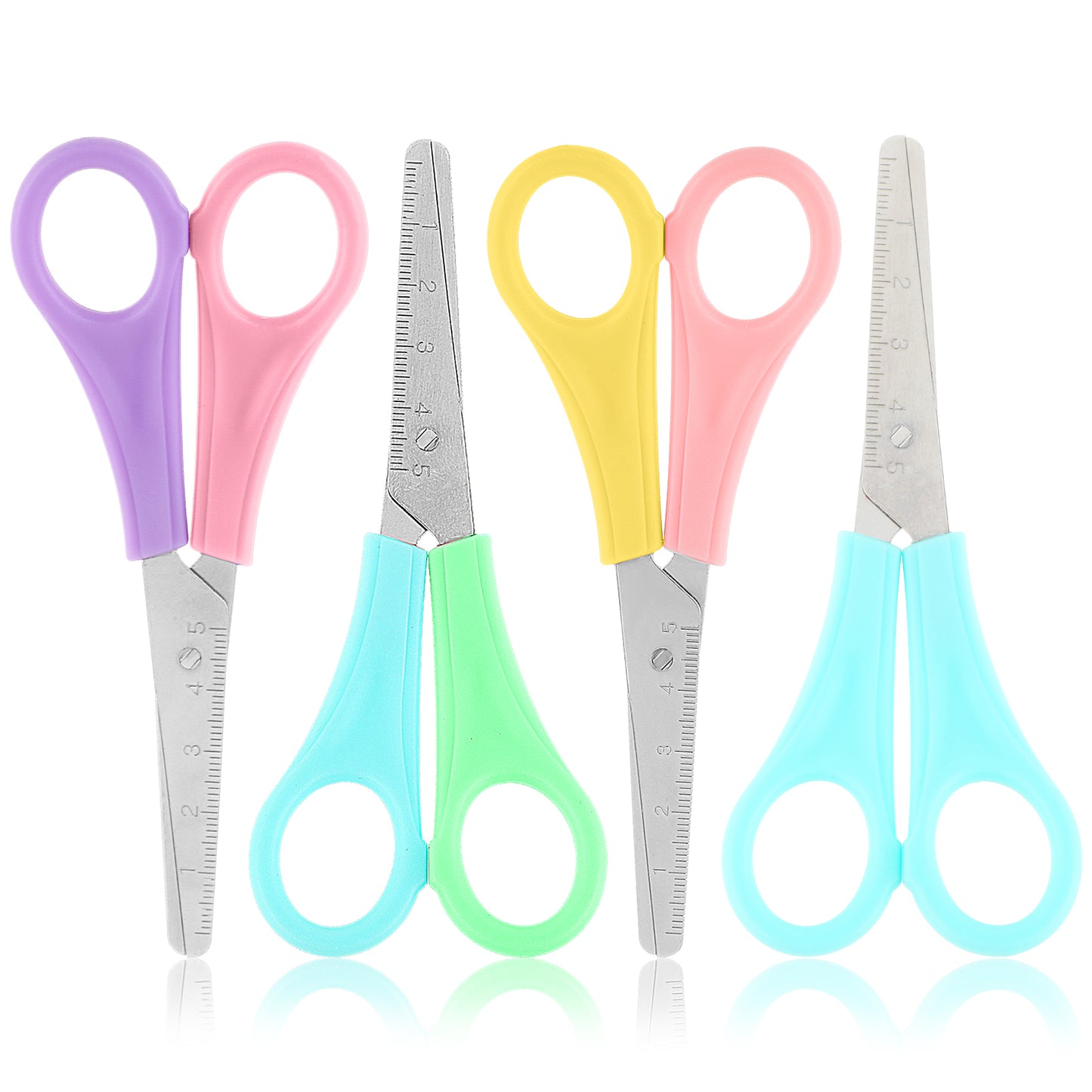 Wanmu 4 Pcs Kids Scissors, 5" Blunt Tip Safety Scissors with cm-Scale, Stainless Steel Small Scissor for Children Students Scrapbooking Art DIY Craft School Teaching Stationery Cutting Paper