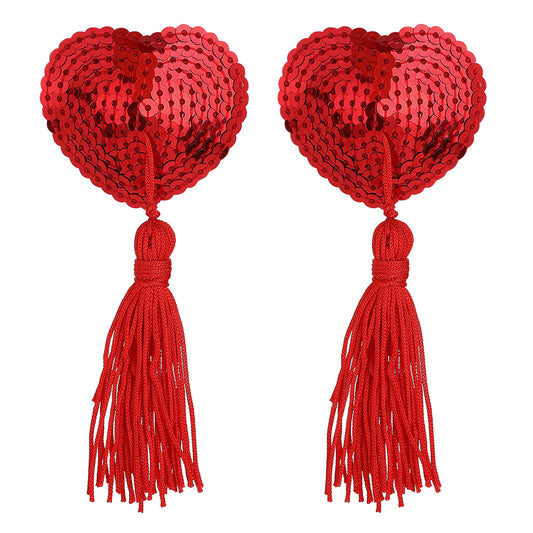 Sibba Nipple Covers Tassels for Women Pasties with Lift, 2 Pairs Sticky Covers, Breast Petals Stickers Tape Cover Body Pasties Adhesive Heart-shaped Bra Lifting Lift(red)