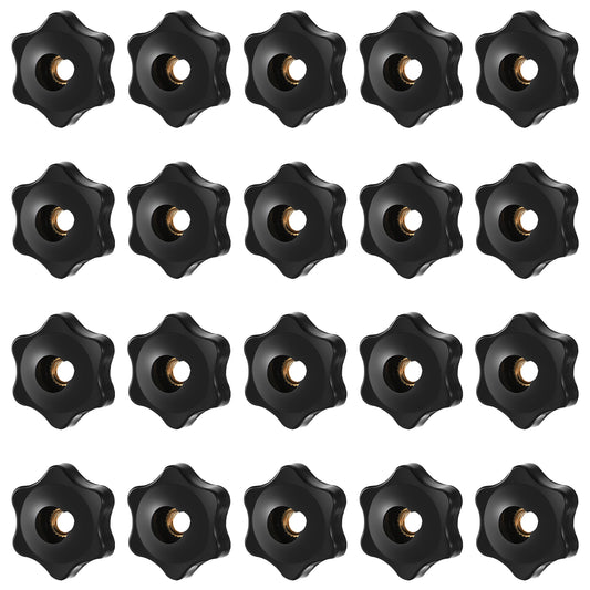 20 Pcs 6 Star Through Hole Knob 1/4-20 Knob Star Thread Knob Nuts Screw-On Type Head Thru Knob Hand Tighten Clamping Knobs T-Track Hexagon Accessory for Woodworking Fixtures