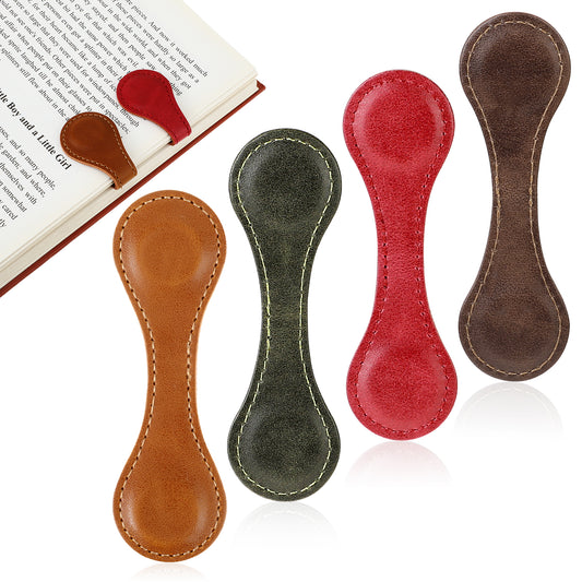4 Pcs Leather Magnetic Bookmark Retro Magnet Book Page Holder Vintage Book Marker Clip Handmade Double-Sided Reading Accessories for Book Lover Women Bookworm Reader Gift