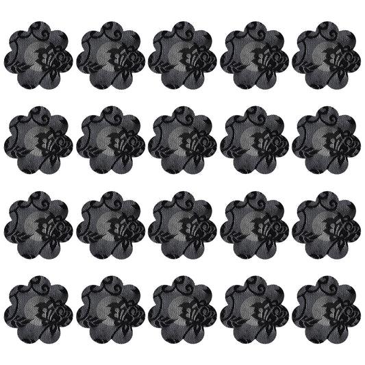 COMNICO Lace Petal Pasties, Nipple Covers Self-Adhesive Breast Covers Pasties Nipple Stickers for Women Rave Party (20, Black)