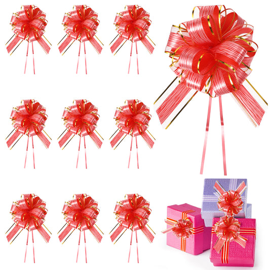 Sibba 10 Pcs Large Gift Wrapping Pull Bows Present Wrap Ribbon 10 Inches Wedding Ribbon Bows Chiffon Flower Boxes Decoration Bouquets Present Supplies for Christmas Baskets Valentine's Day DIY
