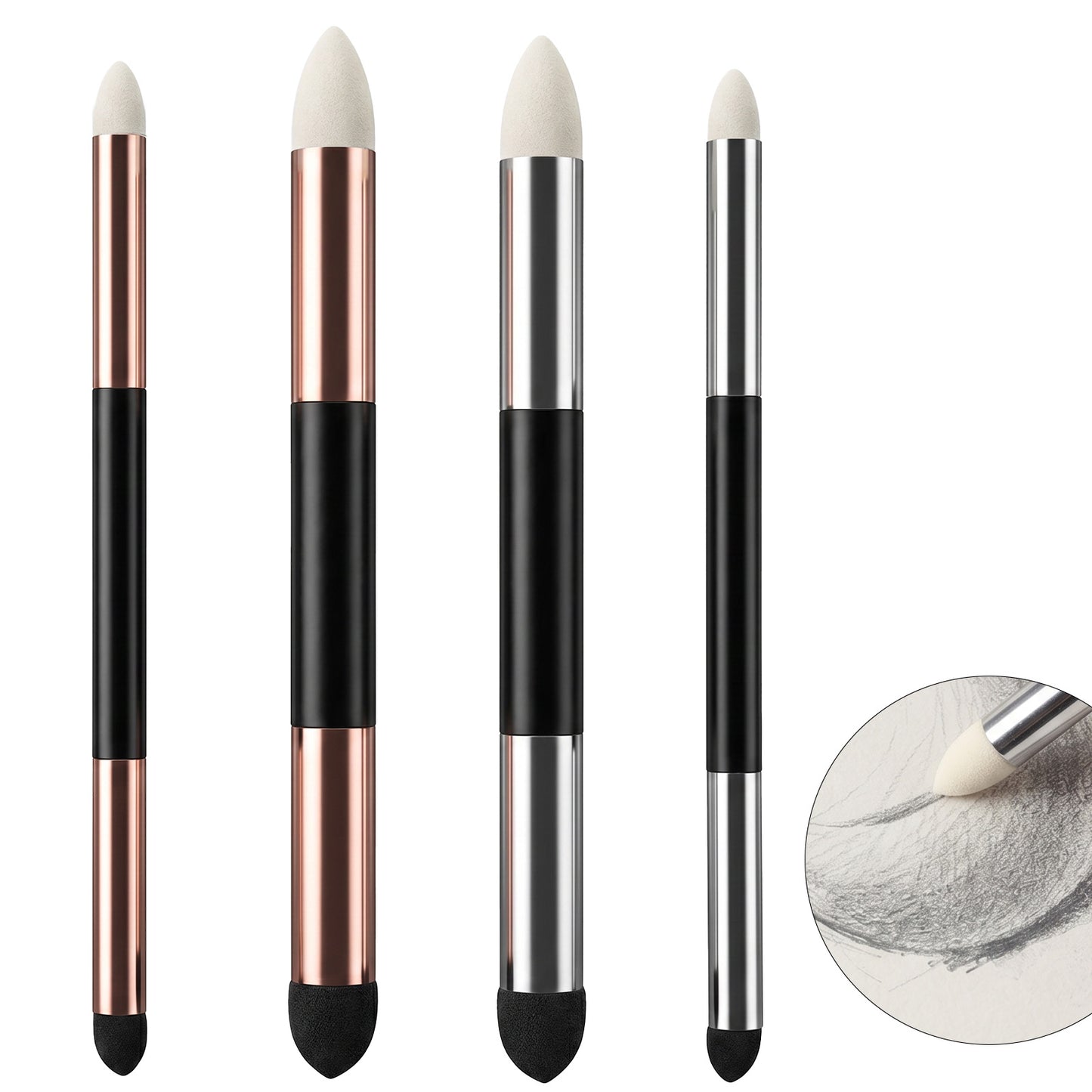 Wanmu Artist Blending Sponge Pens 4pcs Reusable Dual Tip Blending Oil Pastel Tools Washable Sketch Rubbing Sponge Brush for Artist Detail Correcting Lightening & Highlight Shadow