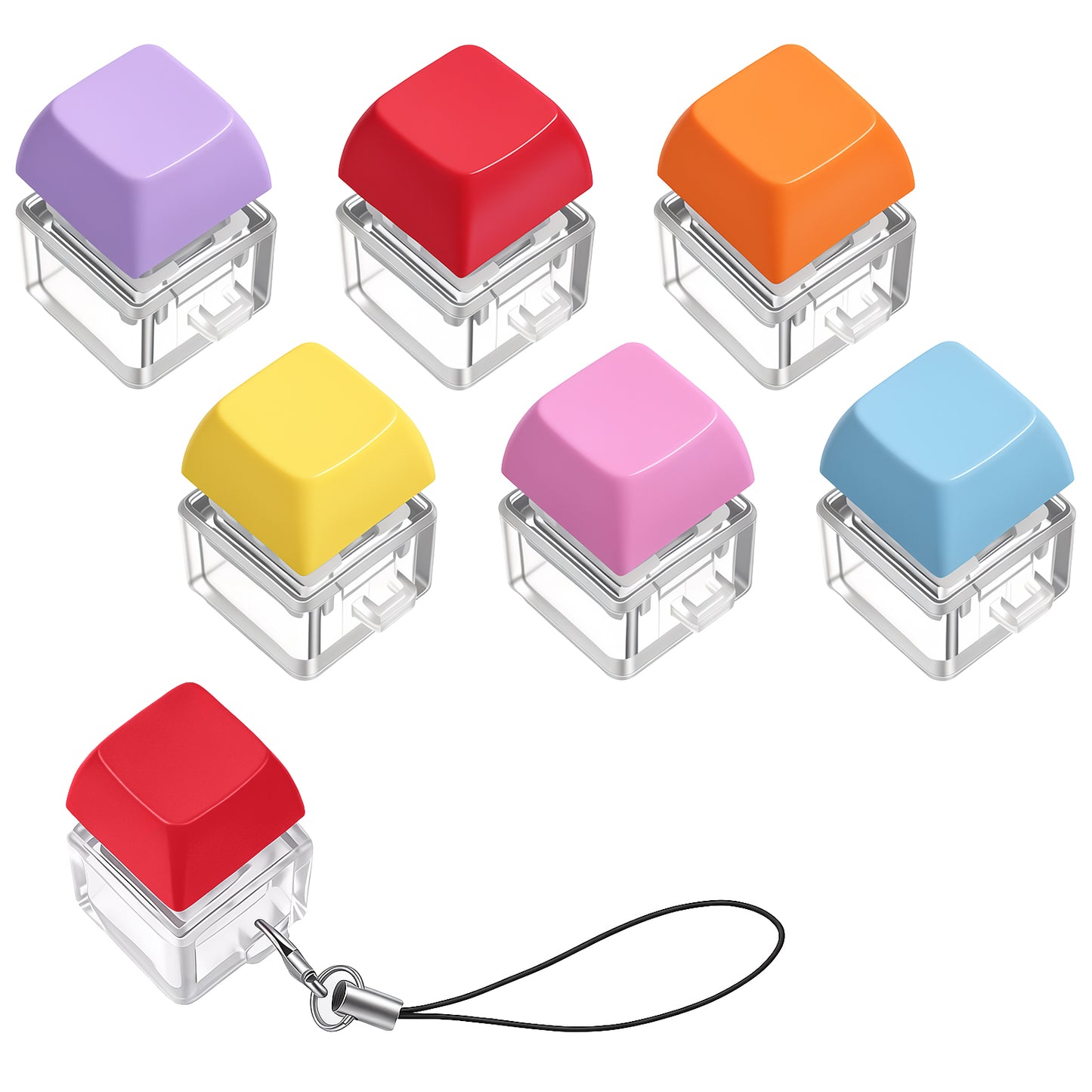 Hadnves 6 Pack Keyboard Fidget Toy Finger Clicker Stress Relief Decompression Keychain Button Mini Mechanical Key Fidget Gifts for Adult Pass the Time