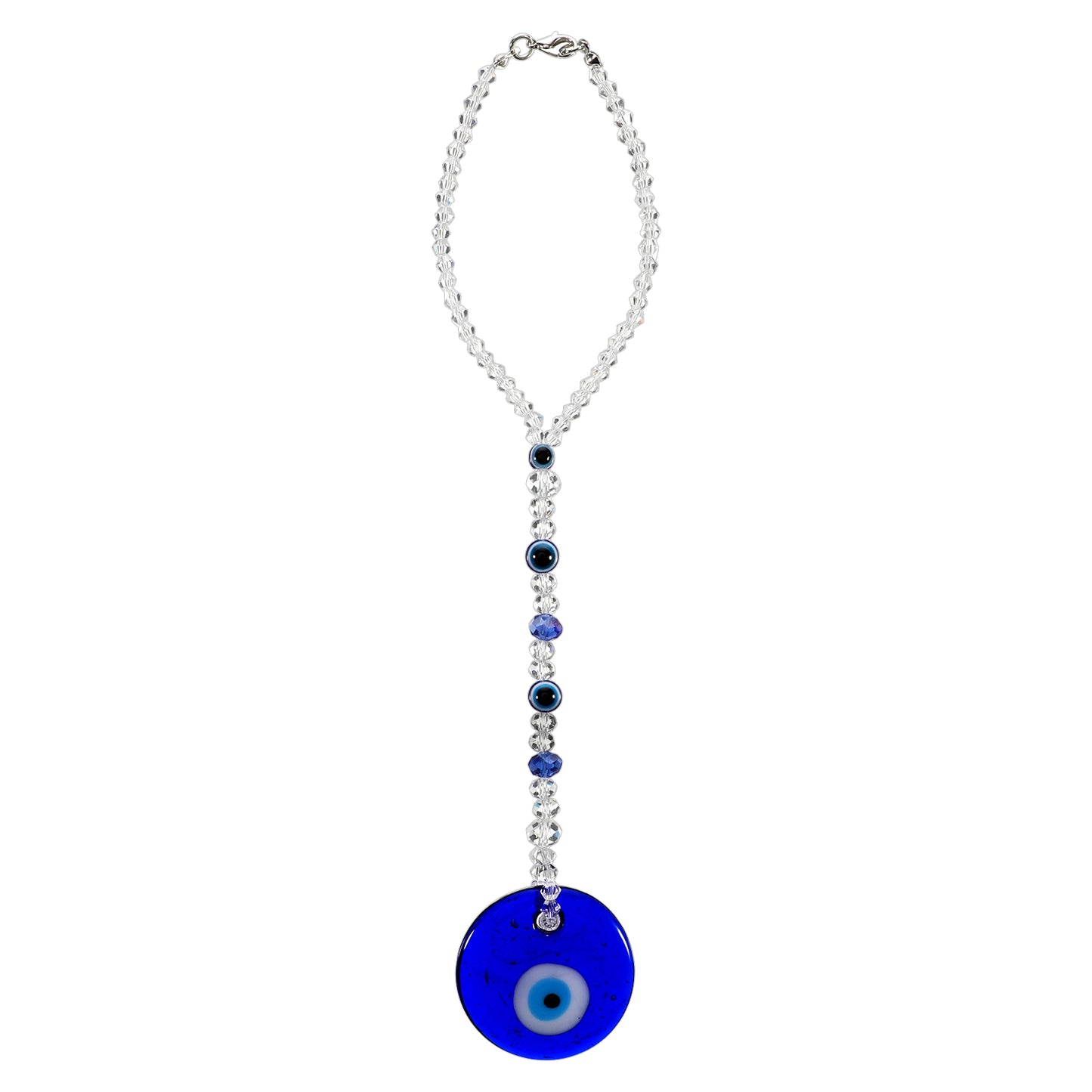 COMNICO Evil Eye Car Hanging Ornament, Classic Blue Evil Eye Beaded Charms Rear View Mirror Pendent Decor Car Accessories for Window Door Wall(White beads)