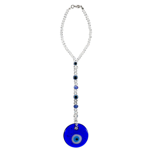 COMNICO Evil Eye Car Hanging Ornament, Classic Blue Evil Eye Beaded Charms Rear View Mirror Pendent Decor Car Accessories for Window Door Wall(White beads)
