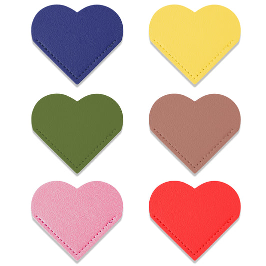 COMNICO Leather Heart Bookmarks, 6Pcs Cute Corner Bookmark Book Reading Accessories Handmade Reading Gifts for Men Women Kids Reading Lover Book Holder School Office Home Supplies