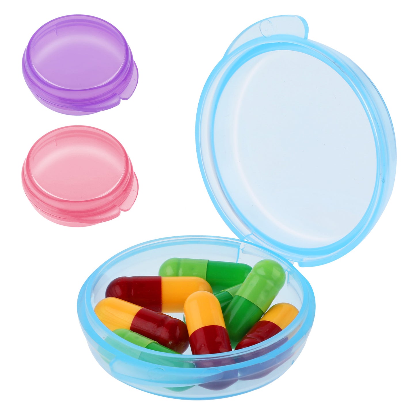 ElevateTech 3 Pack Small Pill Box Mini Pill Case Daily Pills Organizer Travel Pills Container Medicines Storage Box (Pink, Purple, Blue)