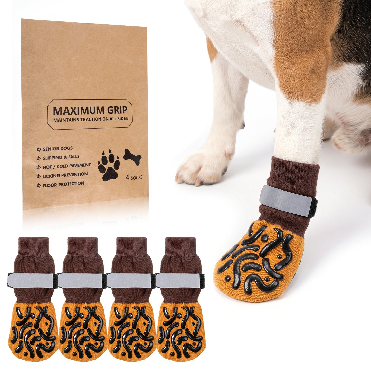 Hadnves 4 PCS Non-Slip Dog Socks for Hardwood Floors Double Sides Grippy Socks with Grippers Dog Paw Protector to Prevent Licking Paws Glow in the dark Strap for Large Dogs weighing 17.5-27.5 KG