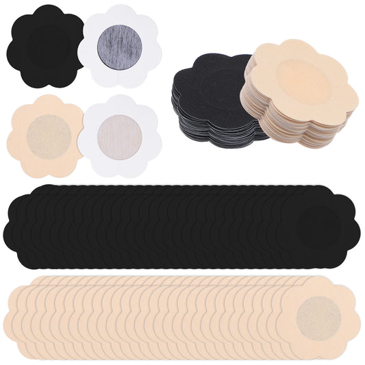 Sibba 60 Pcs Petal Nipple Covers for Women, Disposable Non-Woven Pasties, Breathable Pezoneras Breast Pasties No-Show Nipple Stickers, Invisible Beige Black