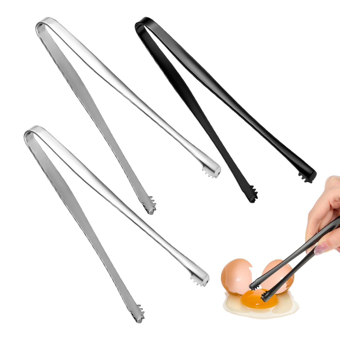 ElevateTech Egg Chalaza Removal Tool Stainless Steel Kitchen Tongs Toothed Egg Chalaza Remover Eggshell Fragment Remover for Cooking Food Cake Bakers Pastry (Black Silver)