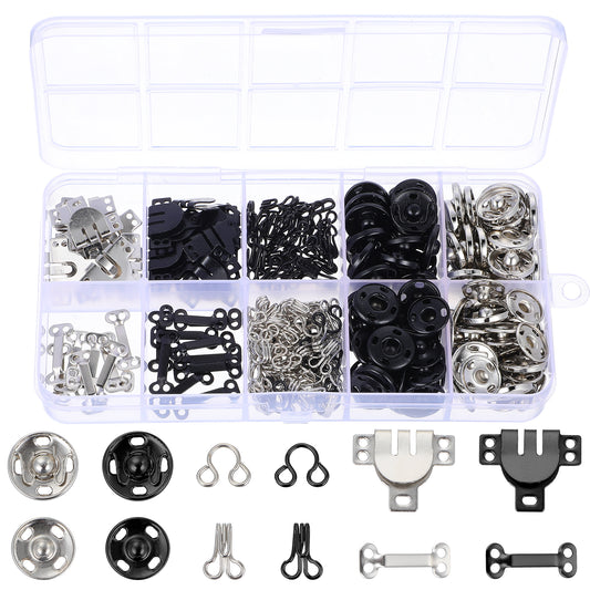 COMNICO 140Pcs Sewing Hooks and Eyes Closure, 3 Styles Skirt Hook and Eye Closures Sewing Hook Clothing Fixing Tools Metal Snaps Buttons Fasteners for Skirts Pants Dresses Bra Clothing DIY Crafts