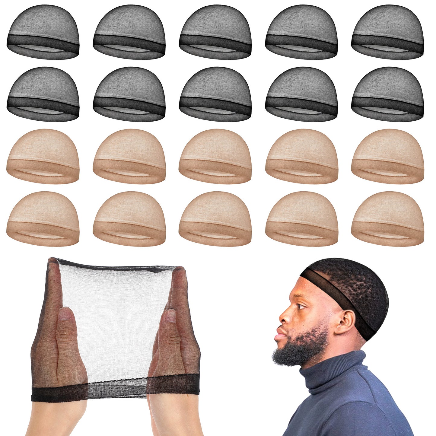 Hadnves 10 Pcs Stocking Wave Cap Men Silky Good Compression Cap Nylon Wave Caps for Adult Men Women (Black)
