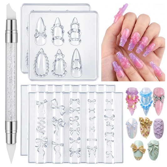 Sibba 3D Flowers Nail Mold Kit 2 PCS Transparent Silicone Nail Art Molds with Dual-End Carving Pen for 3D Gel Nails Design Professional Art Carving Template Nails Charm Supplies for Home Salon