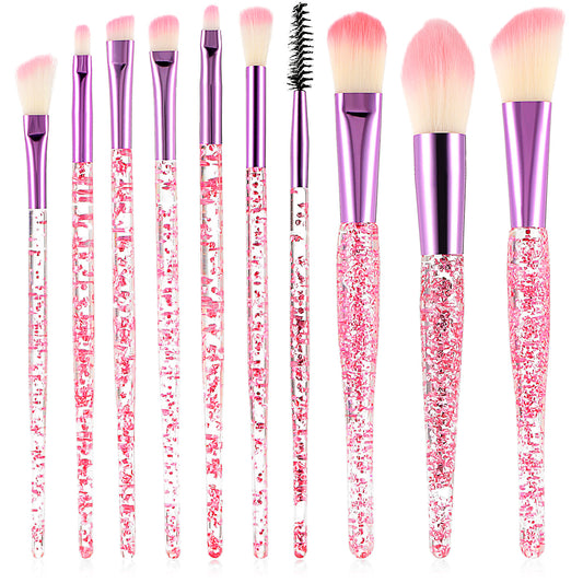 Wanmu 10 Pcs Glitter Crystal Makeup Brush Set, Professional Essential Face Cosmetics Blending Brushes Kit for Women Girls, Liquid Foundation Powder Concealer Eye Shadows Eye Shadow Eyeliner Lip