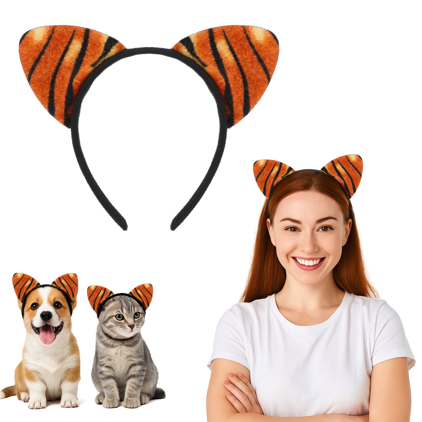 Tiger Ear Headband Halloween Party Headwear Cute Animal Hairband Cat Ear Hair Bands Makeup Wash Face Headpiece Festival Theme Costume Christmas Hair Hoops for Women Cosplay Decoration Birthday Gift
