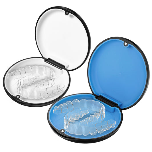 2 Pack Retainer Case, Slim Aligner Case Orthodontic Mouth Guard Cases Aligner Closure Orthodontic Retainer Cases for Girl, Boy, Women, Men, Teenage, Adult(Blue, White)