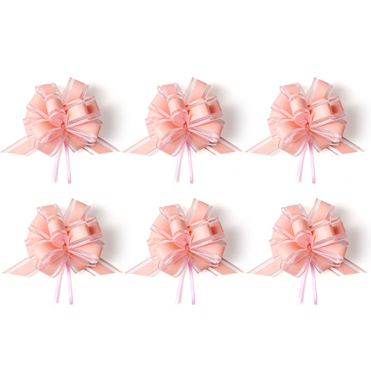 Sibba Large Pull Bows 6 PCS Gift Wrap Pull Bows 6 Inches Chiffon Flower Boxes Decoration Wedding Ribbon Bows Bouquets Present Supplies for Wrapping Party Birthday Christmas Valentine's Day (Pink)