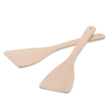 Wanmu 2 Pcs Wooden Spatulas for Cooking, 32cm Uncoated Flat Beech Turner, Wooden Cooking Utensils, Long Handle Scraper, Non Scratch Wood Wok Spatulas for Kitchen and Non Stick Cookware