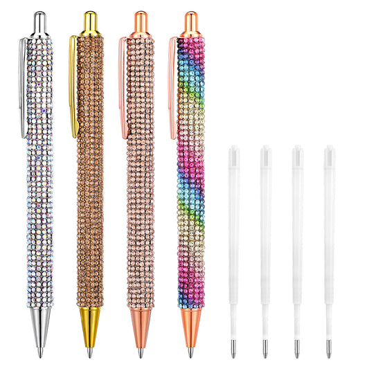 Sibba Bling Pen 4 Pcs Rhinestone Pen Diamond Ink Pens Crystal Glitter Pen Sparkly Ballpoint Pens Fancy 1.0mm Pen Refills Pretty Pen Gifts Journaling Pens for Women Office Bridesmaid Wedding Birthday