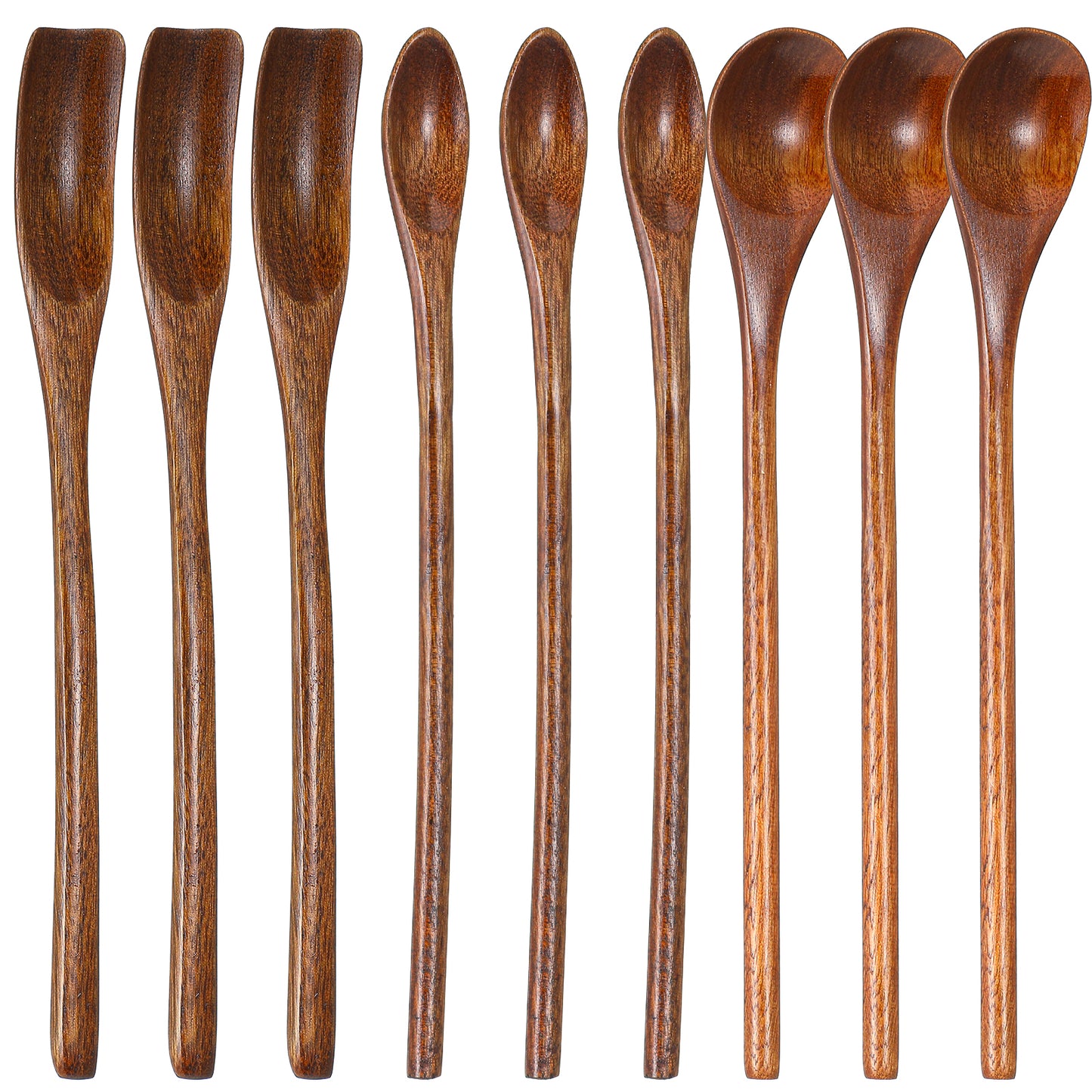 9Pcs Coffee Spoons Set 7.8" Long Handle Tea Spoons Stirring Teaspoons Wooden Spoon for Eating Small Wood Serving Table Spoon for Espresso Coffee Honey Soup Desserts Cereal Bar Accessory