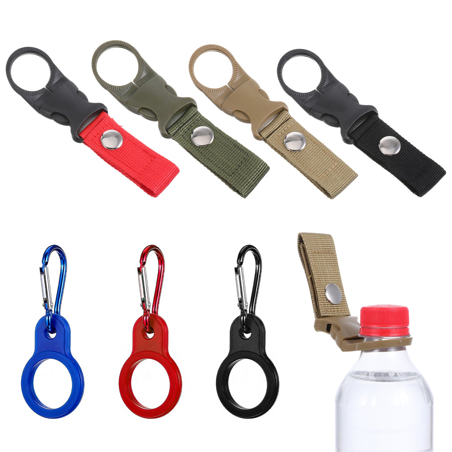 7 Pcs Water Bottle Holder Hanging Bottles Buckle Clip Portable Mineral Water Bottle Clip Nylon Beverage Bottles Strap Mineral Waters Ring Holder Keychain Carabiner for Outdoor Camping Hiking Traveling