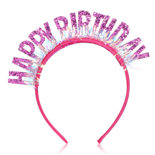 Sibba Birthday Tiara Happy Birthday Headband Glitter Crown Birthday Hairband Shiny Cute Hair Accessories Happy Birthday Crowns for Women, Party, Take Photos, Decorations, Gifts(Rose Red)