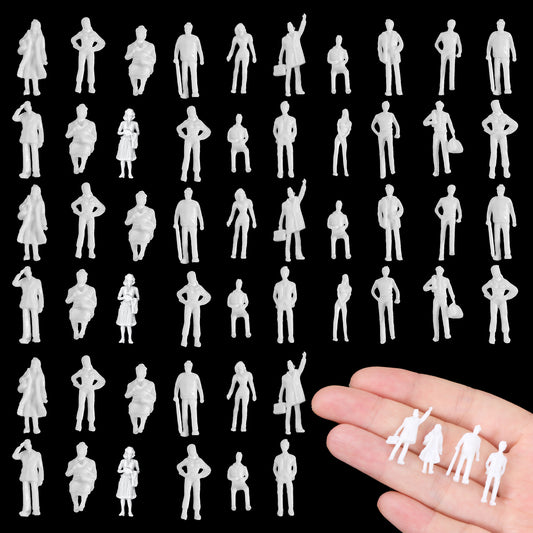 Sibba 50 Pcs Unpainted Mini People Figurines 1: 75 Scale Little People Toys Architectural Painted Tiny Model Sitting Standing Miniature Figurines Model for Miniature Scenes