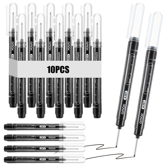 10 Pcs Deep Hole Marker Long Nib Marker Deep Reach Metal Marking Pen Multi-purpose Waterproof Carpenter Pen Markers Long Head Quick Dry Hole Markers for Carpenter Construction Woodworking Office