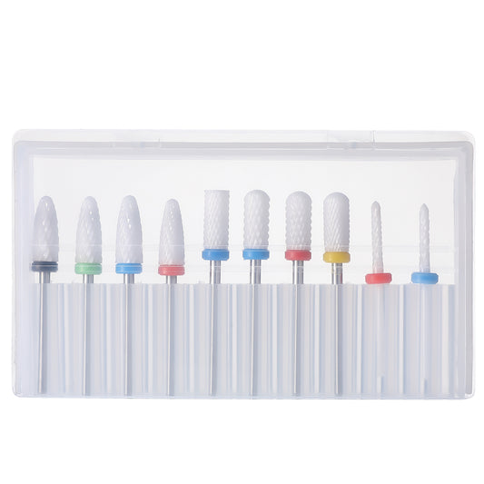 Wanmu 10Pcs Ceramic Nail Drill Bits, 3/32 Professional Acrylic Nail File Drill Bit Set, Pedicure Nail File Cuticle, Remover Crystal Nail Extension for Manicure Pedicure Salon Professional or Beginner