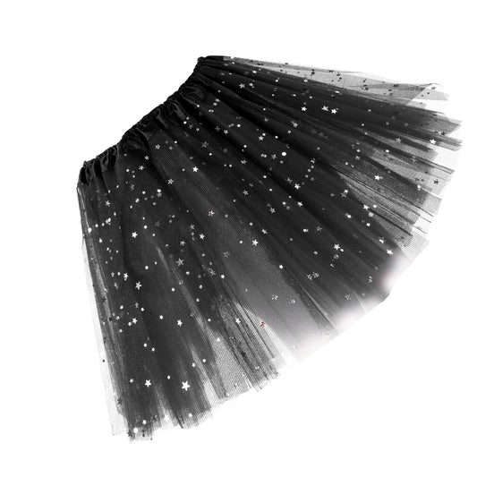 Sibba Girls Tutu Skirt Ballet Leotards Dance Outfit Layers Tulle Sequin Star Tutu Skorts Shiny Dress Princess Skirts Glitter Breathable Skirt for Christmas Performance Party Dancing Black