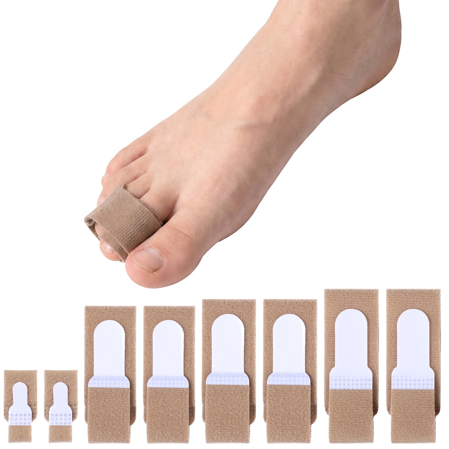 Hadnves 8 Pcs Hammer Toe Straightener Reusable Broken Buddy Wraps Corrector Toe Bandages Support Protection Splints Cushioned for Women Men Bent Overlapping Curled Crooked (Beige)