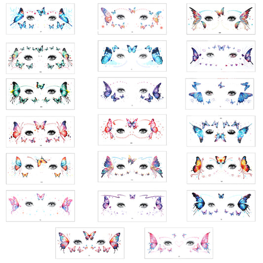 Sibba 20 PCS Butterfly Temporary Fake Tattoos Glitter Face Tattoo for Women Fairy Makeup Patches Sparkle Colorful Butterflies Wings Tattoos Stickers Realistic Eye Decor for Birthday Rave Party Favors