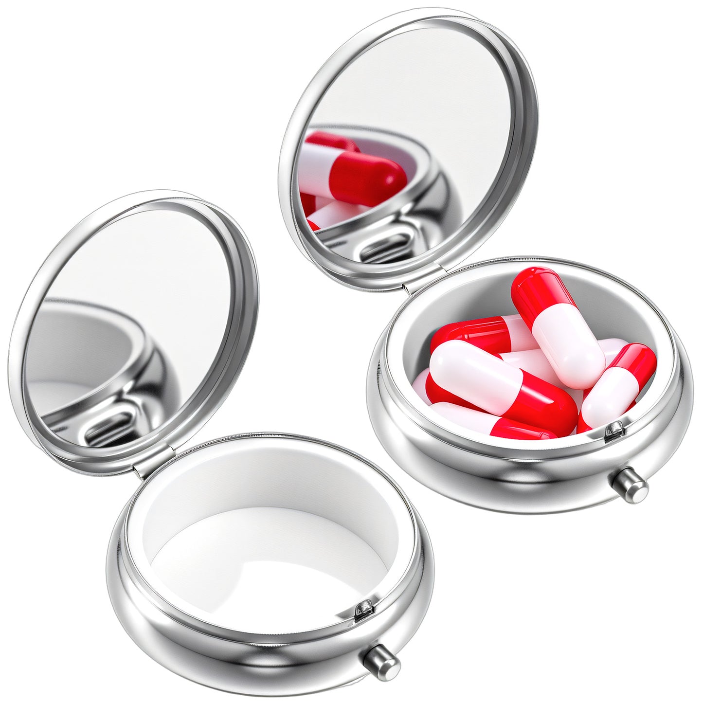 Wanmu Pill Case, 2Pcs Cute Small Pill Box Portable Travel Medicine Organizer for Purse & Pocket, Waterproof Pills Container Holder for Vitamins, Medication, Fish Oil, Supplements (Silver)