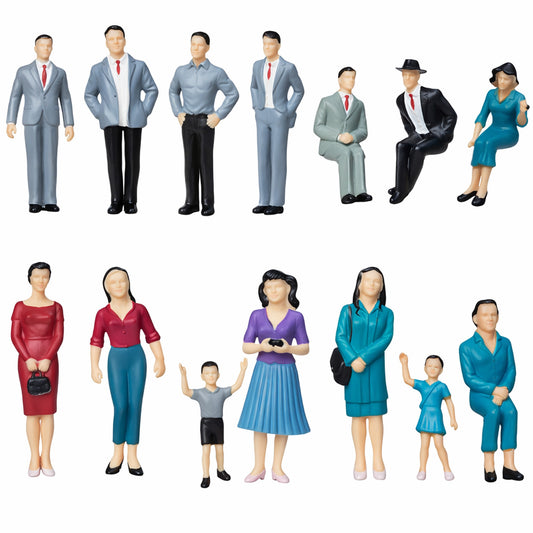 Sibba 14 Pcs Painted Figures, 1: 25 Scale Painted Model People Figurines Seated and Standing, Little People Toys Tiny Model for Diorama, Train Layouts, Architecture Models