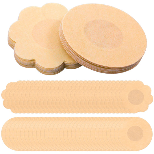 Sibba 60 Pieces Disposable Nipple Covers for Women Pasties Covers, Pads Cover Lift Stickers Breast Petals Cakes Bra Tape Sticky Boob Cover Beige Round Petal