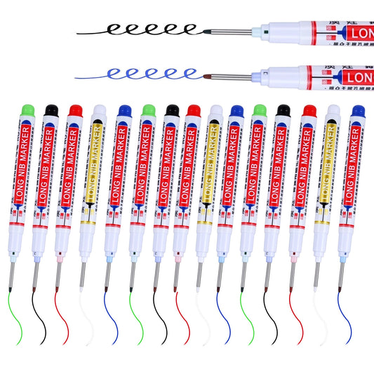 Wanmu 15 Pcs Multi-purpose Deep Hole Marker Pens, 5 Colors Waterproof Long Nib Head Drill Scriber, Hardware Decoration Carpenter Tools for Bathroom Woodworking Construction