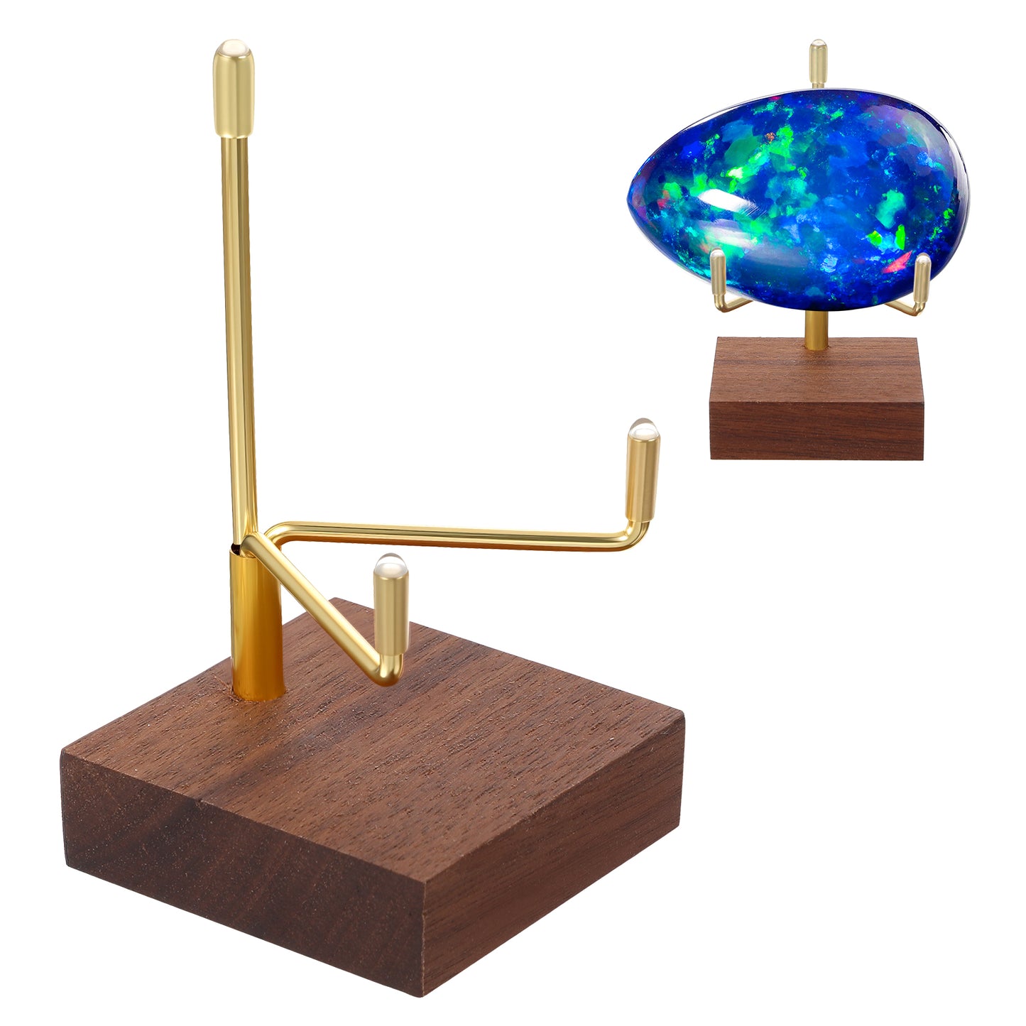 Sibba Adjustable Metal Arms Display Stand with Walnut Base Small Display Easel Holder Crystal Displays Stand Home Décor Accents Rack for Geodes Fossils Rocks Small Plates Photos (3.15x1.97x0.59 in)