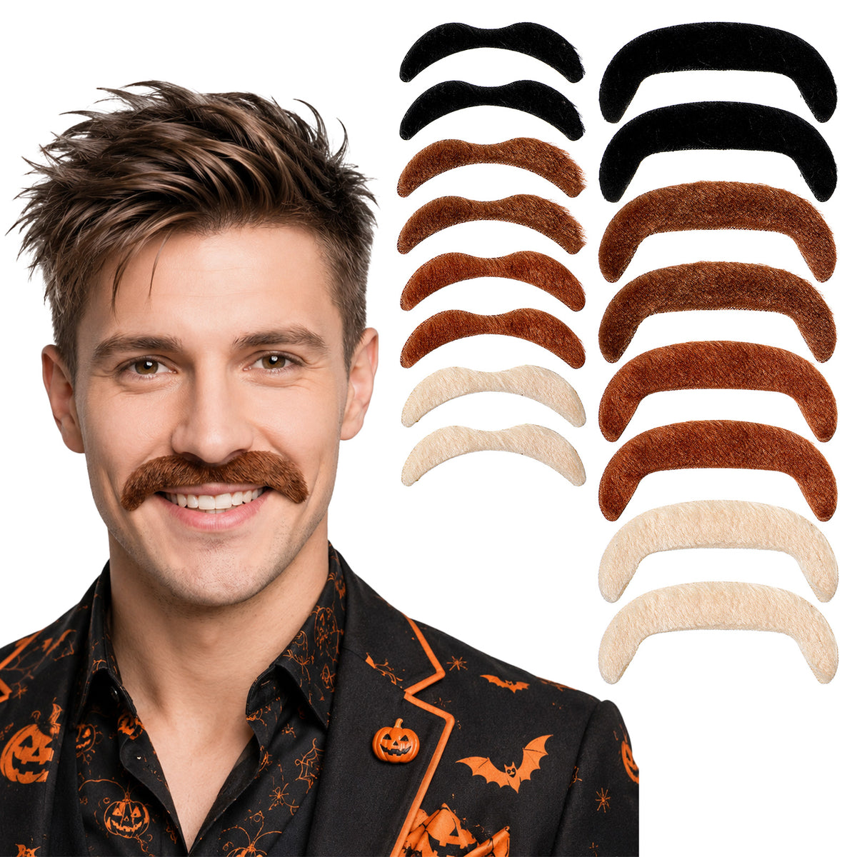 16Pcs Fake Mustaches Stick on Mustache Stickers Halloween Fake Moustache