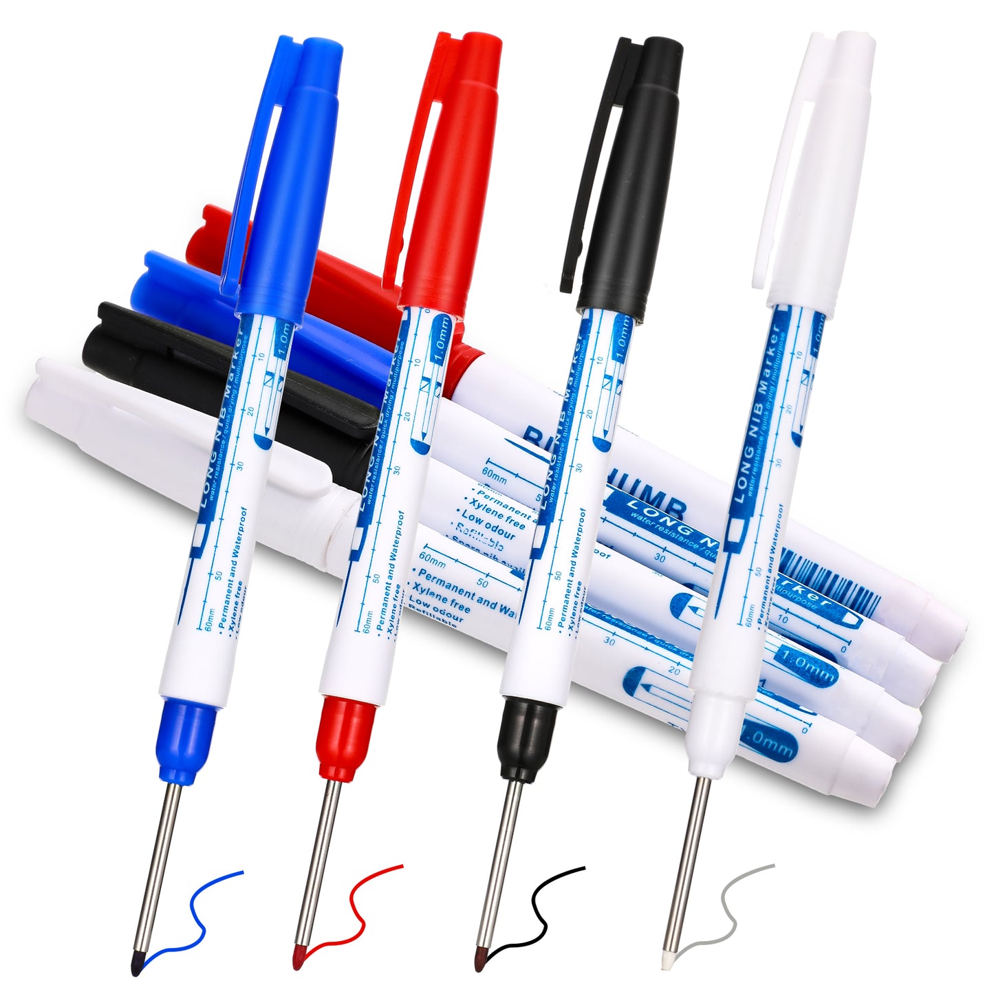 Sibba Marker Pens 8 PC Long Nib Construction Markers Carpenter Pen Head Deep Hole Pens Metal Marking Chalk Paint For Wood Tools Auto Map Tip Redacting Electrician Tool Engineering Welding Automotive