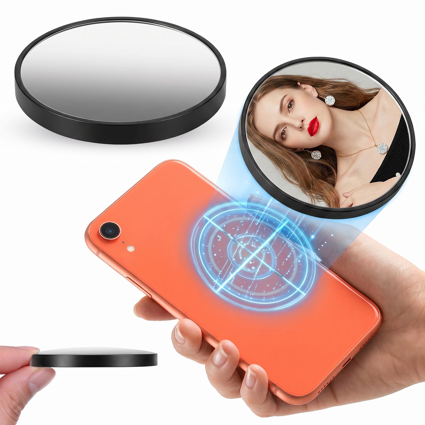 Hadnves Magnetic Selfie Mirror Convex Wide-Angle Mirror for Phone Back Camera Selfies logging Streaming Video Recording Video Conference Photography(Black + Blue)