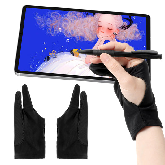 COMNICO 2 Pack Digital Drawing Gloves, Drawing Tablet Artist Glove Soft Smudge Guard Two Fingers Art Glove for Pen Display Graphics Pad Painting Monitors Paper Sketching (Medium)