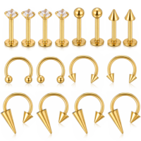 Gsbnjuy 16 Pcs Lip Rings Barbell Ring Horseshoe Labret Jewelry Lip Long Short Spike Ball Labret Rings Snake Bites Lips Piercing Jewelry for Women Men Tragus Helix Earrings Studs