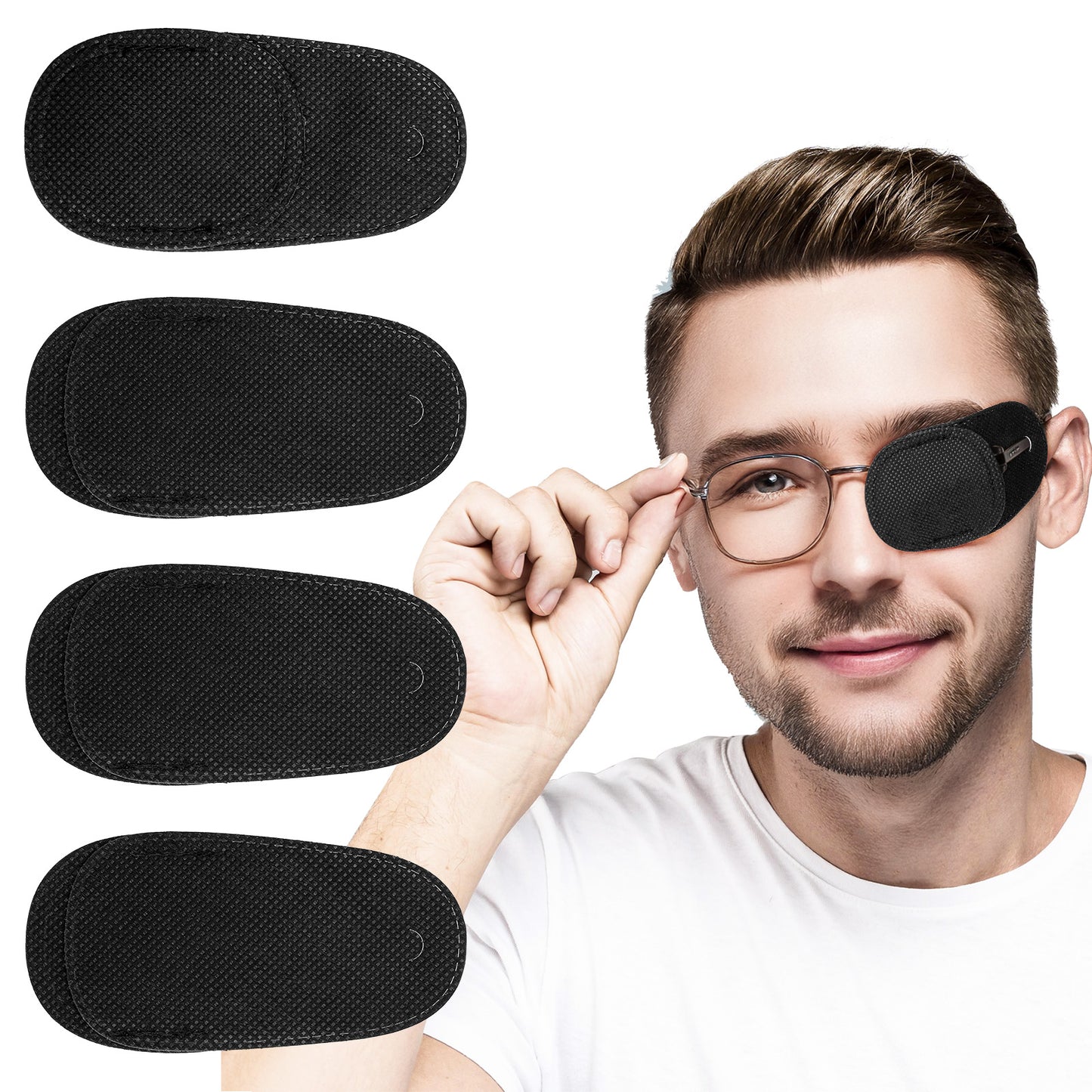 4Pcs Eye Patches Comfortable Left or Right Single Eye Patches Professional Medical One Eyes Cover Reusable Black Soft Single Eyes Patche for Eyeglass Treat Lazy Amblyopia Strabismus Adults Girls Boys