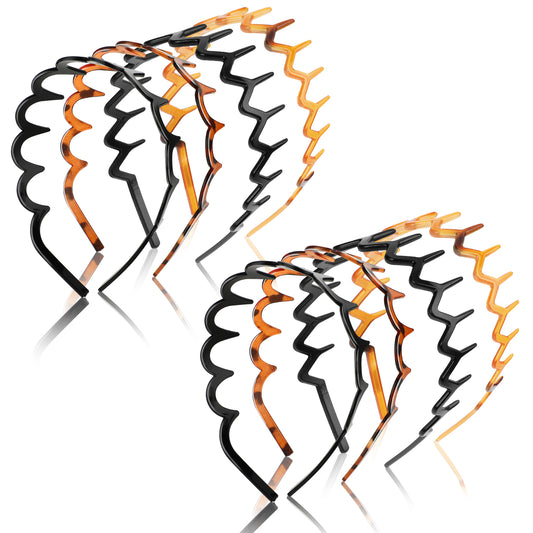 Wanmu 8 PCS Zig Zag Headbands, Plastic Wavy Hair Bands with Teeth Zigzag Head Bands Shark Tooth Hair Comb Hoop Accessory for Women Girls