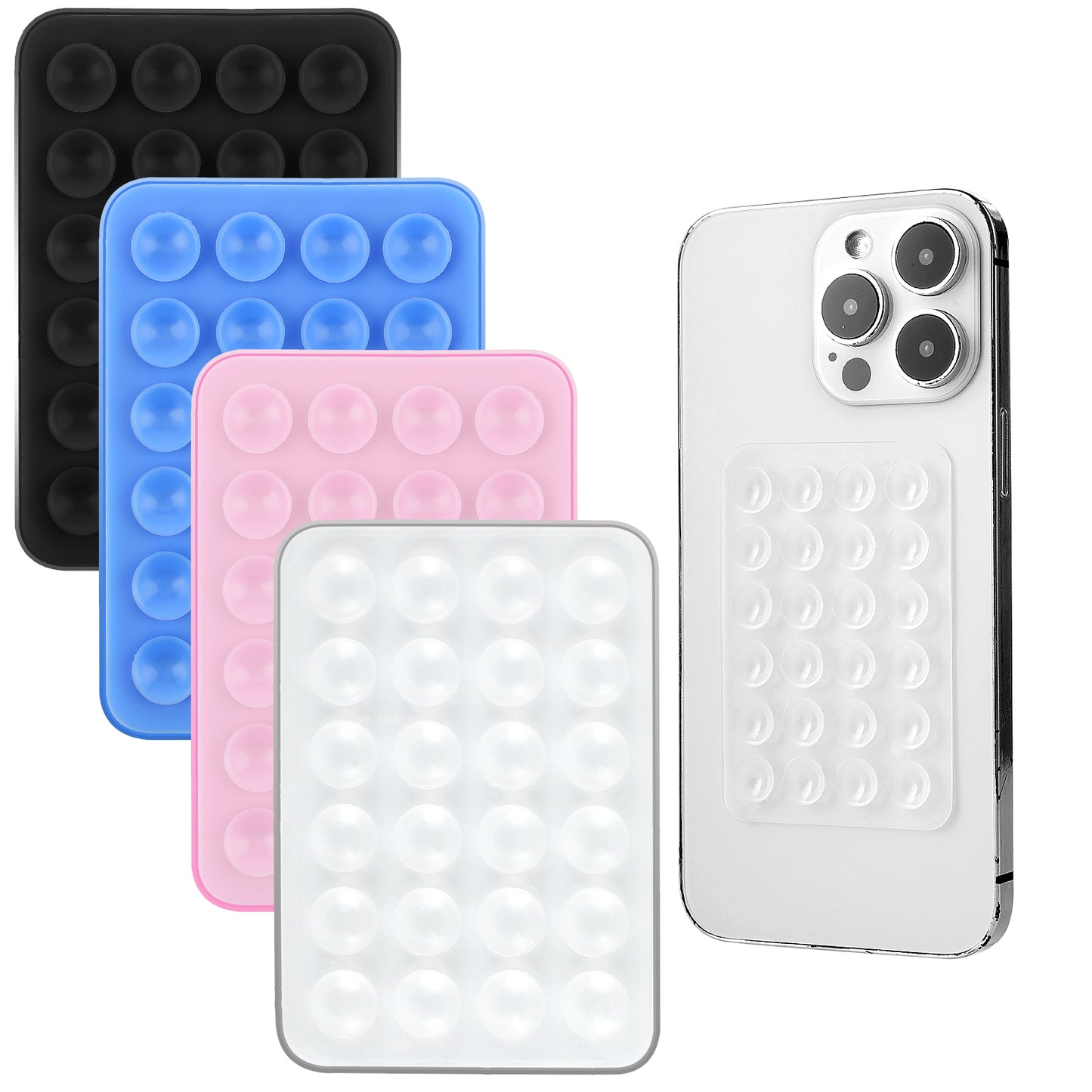 4PCS Silicone Suction Phone Case Adhesive Mount, Suction Cup Phone Mount, Hands-Free Phone Accessory Holder for Selfies and Videos, Non-Slip Sticky Phone Grip Mirror Shower Mobile Holder
