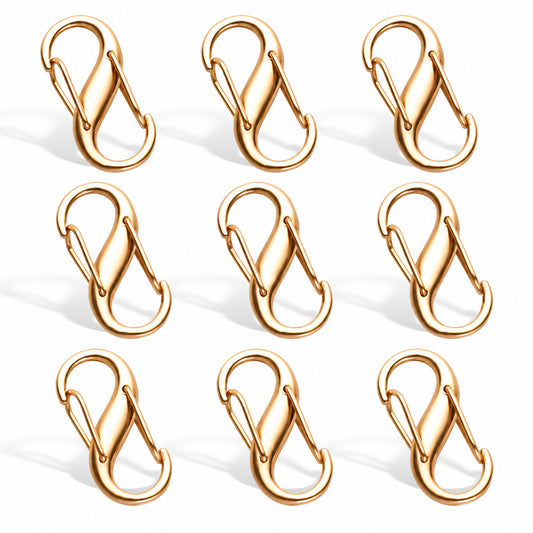COMNICO Zipper Lock Clips, 9 PCS Alloy Double Opening Theft Deterrent Zipper Pull Replacement, Broken Zipper Fix Repair Slider Backpack Carabiner Clip (Gold)